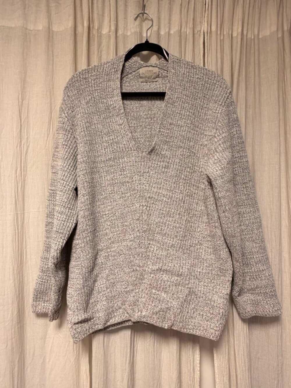 Urban Outfitters Womens Sweater Oversized V-Neck Pullover Size Small White/Gray